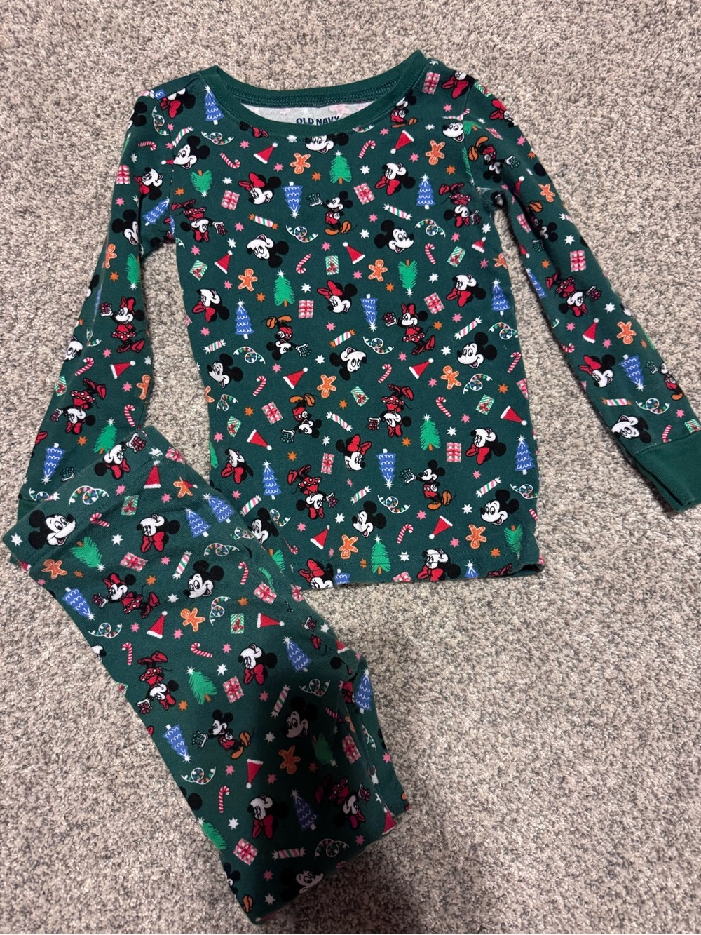 Old Navy Green Mickey & Holiday Print Kids Pajama Set